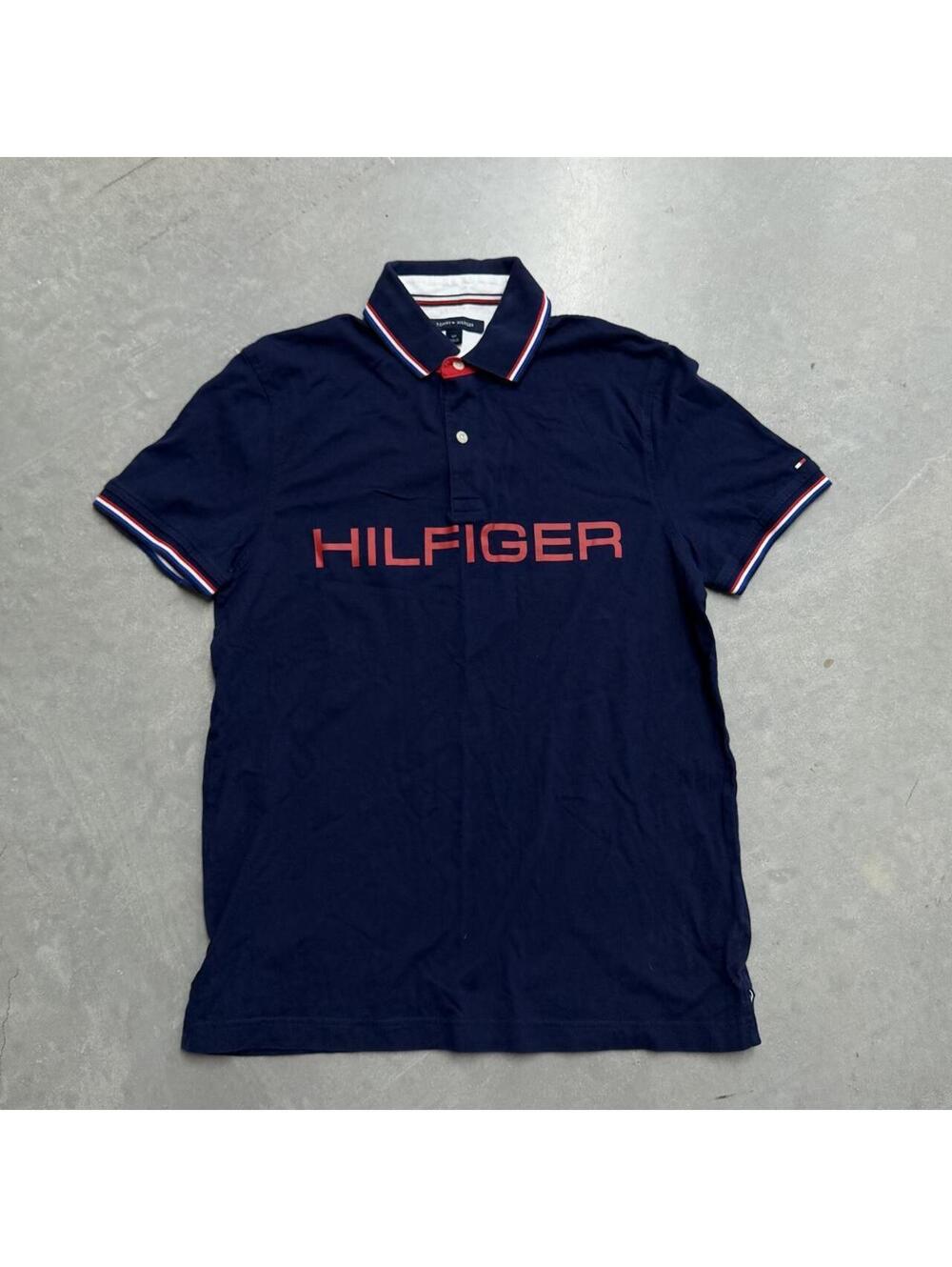 2000's Men's Tommy Hilfiger Spellout Navy Polo Shirt Sized Small